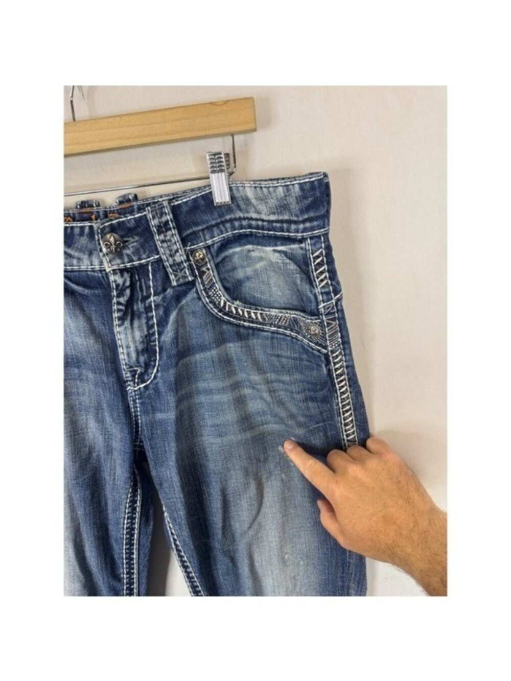 Rock Revival Daly Alt Straight Mens Jeans Size 33X34 Blue Denim PR1568A400 - Picture 3 of 12
